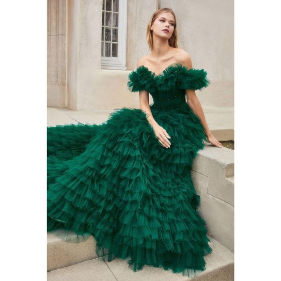 andrea and leo green dress 2023 Sage Green Tulle Long Sleeve 3D Flower Prom Dress – Sassymyprom